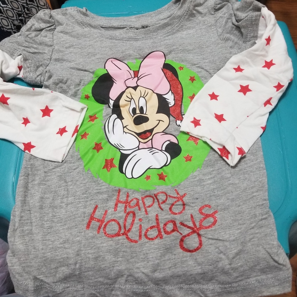 Gray Minnie Mouse Holiday Tee